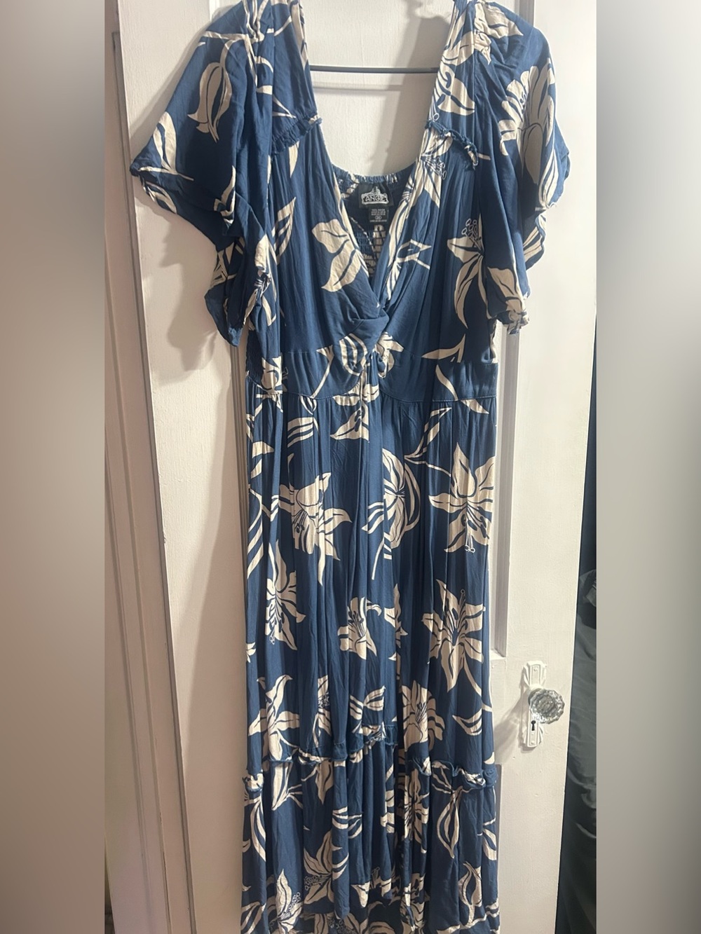 Angie Navy and Cream Floral Maxi Dress